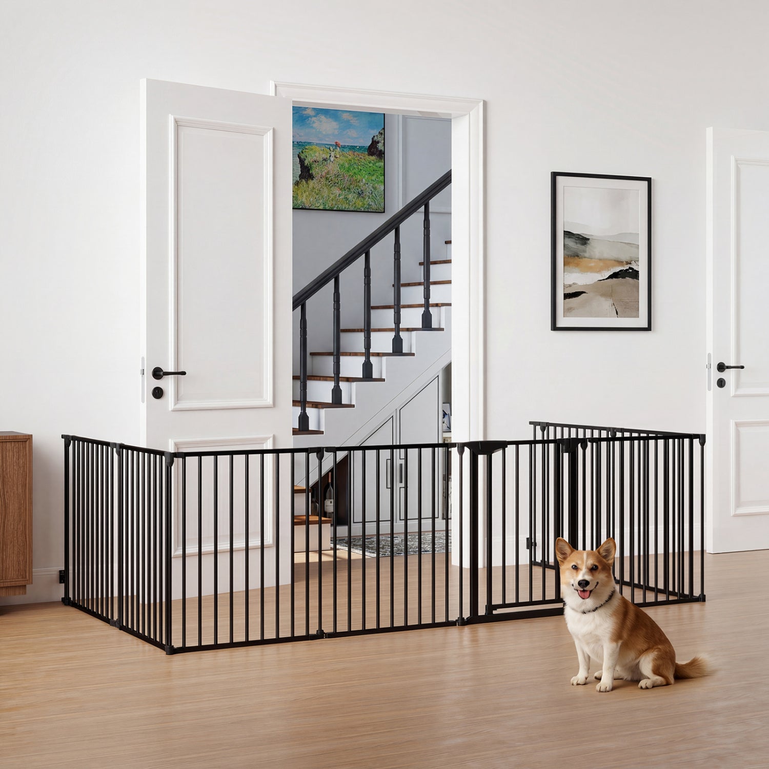 8-Panel Extra Wide Baby Gate Adjustable Pet Safety Fence with Auto-close Door - view 2