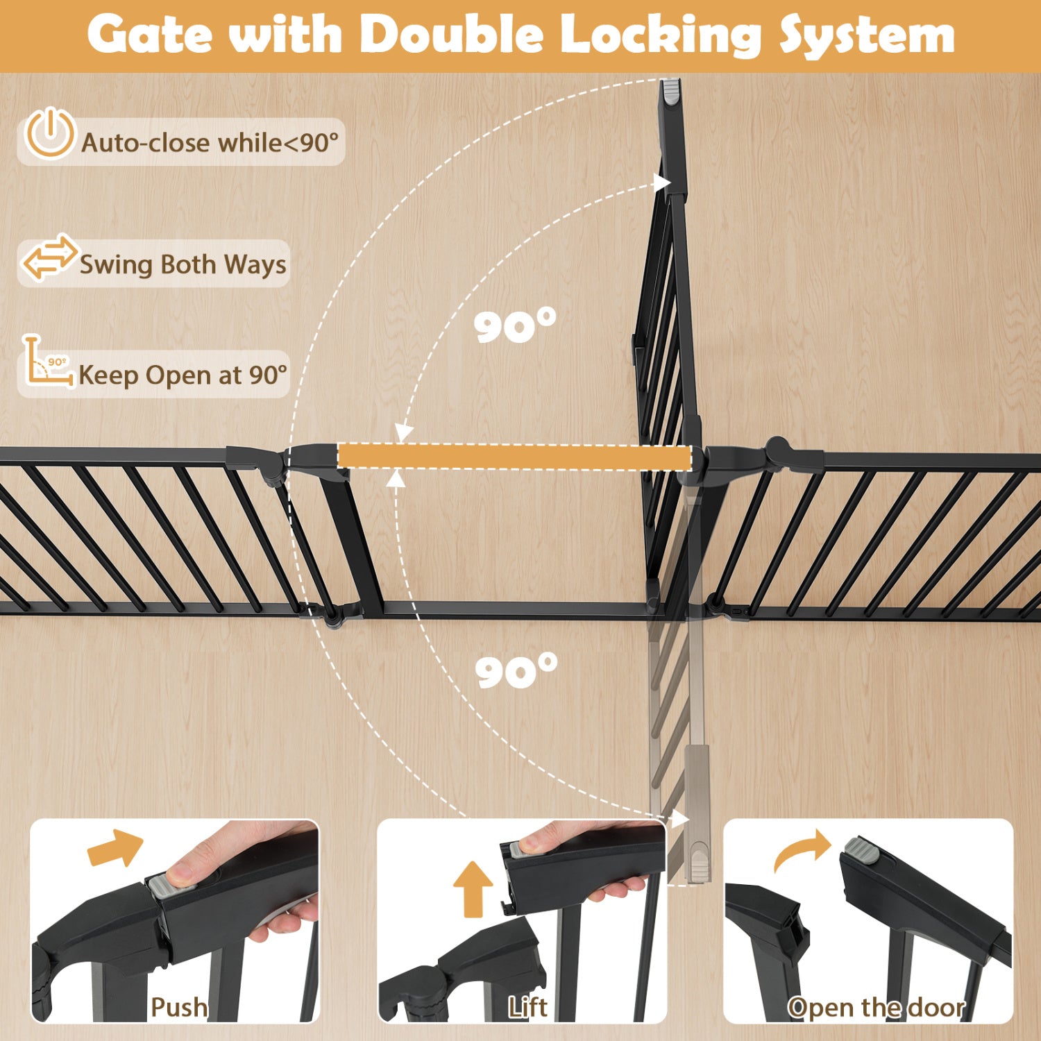8-Panel Extra Wide Baby Gate Adjustable Pet Safety Fence with Auto-close Door - view 7