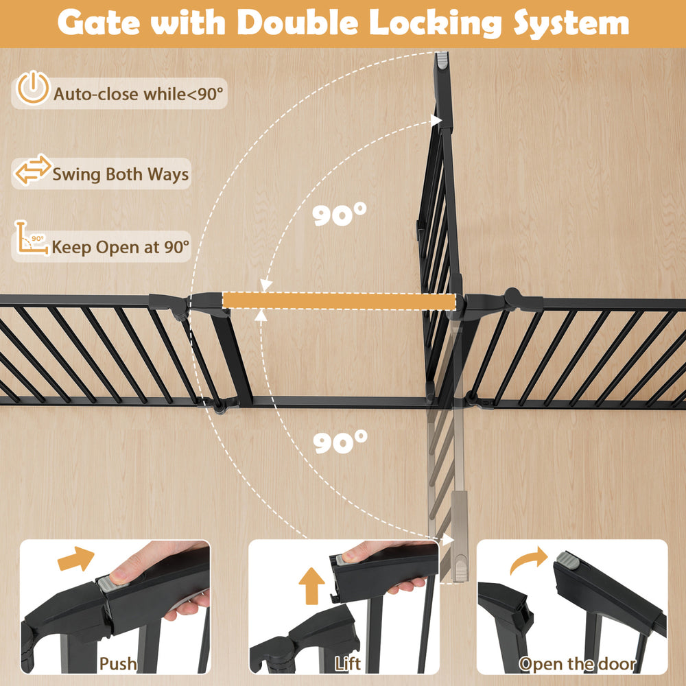 8-Panel Extra Wide Baby Gate Adjustable Pet Safety Fence with Auto-close Door - view 7