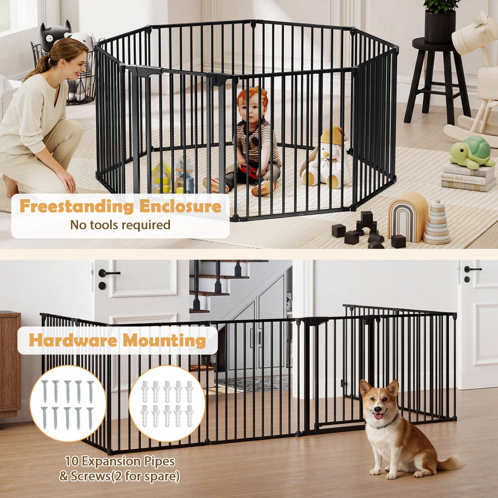 8-Panel Extra Wide Baby Gate Adjustable Pet Safety Fence with Auto-close Door - view 8