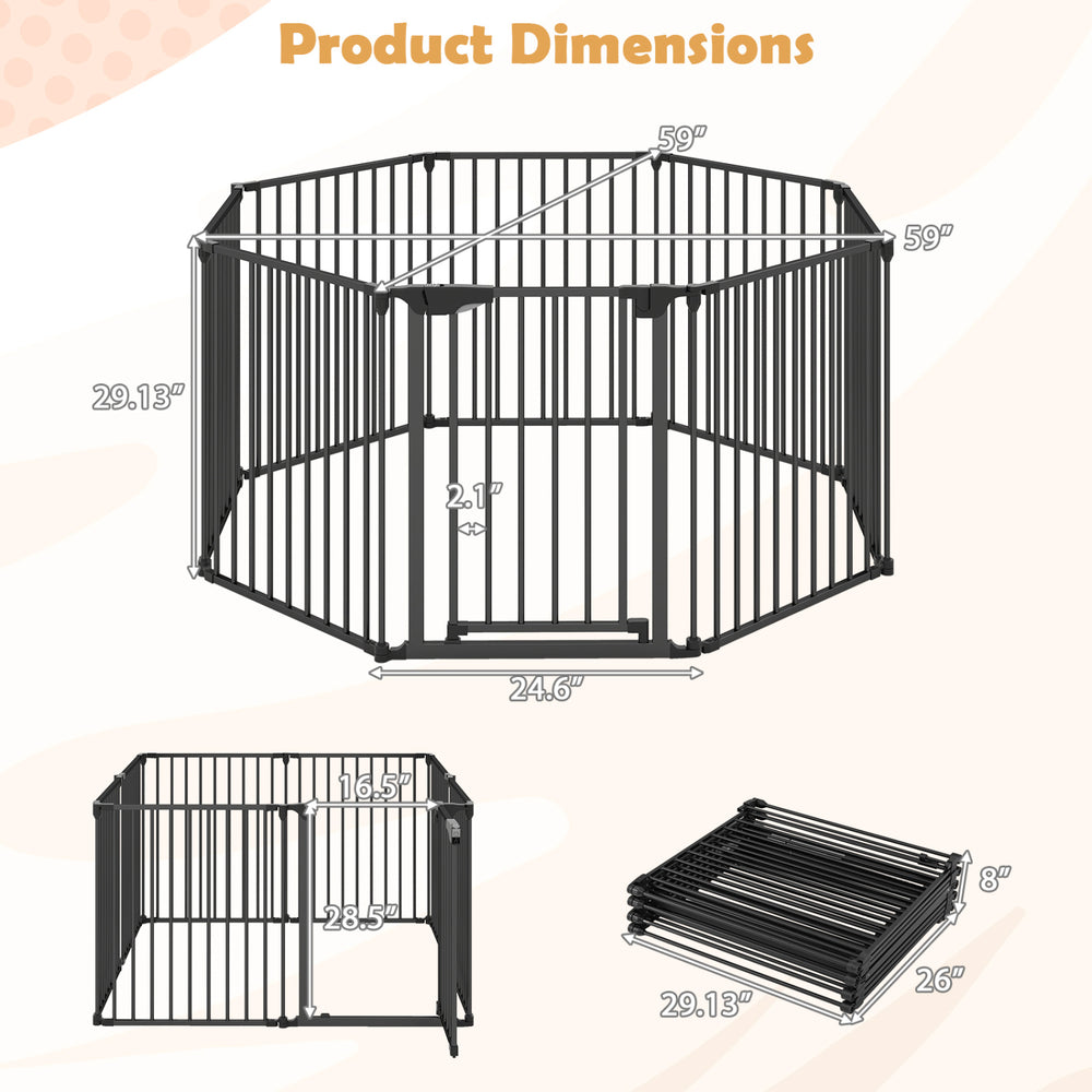 8-Panel Extra Wide Baby Gate Adjustable Pet Safety Fence with Auto-close Door - view 4