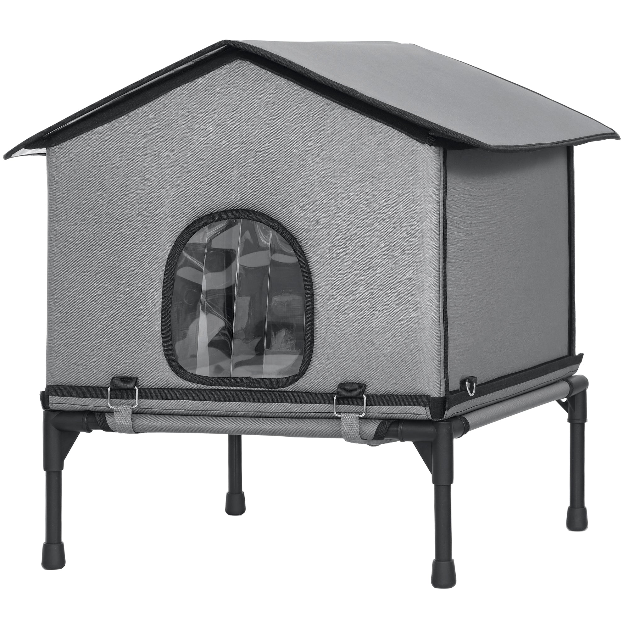 Outdoor Cat House, Waterproof Insulated Cat Kennel with Elevated Base, Foldable