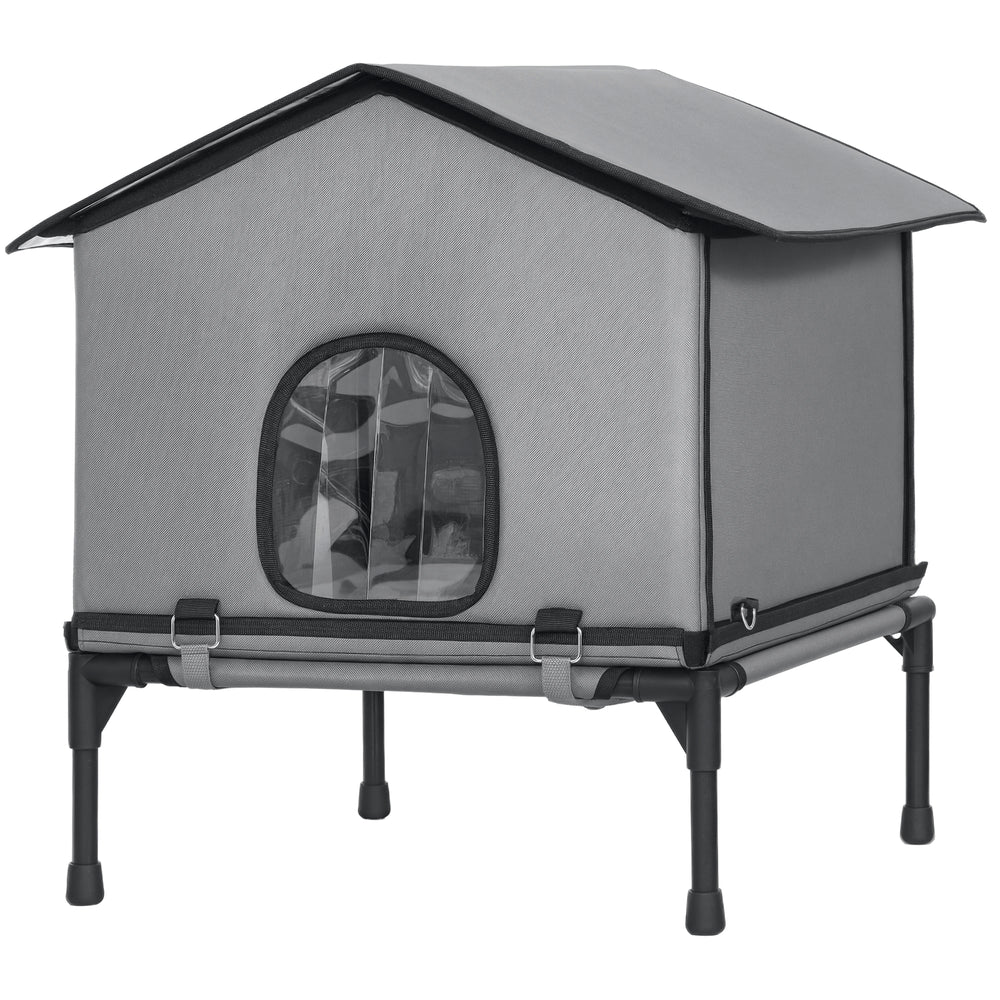 Outdoor Cat House, Waterproof Insulated Cat Kennel with Elevated Base, Foldable