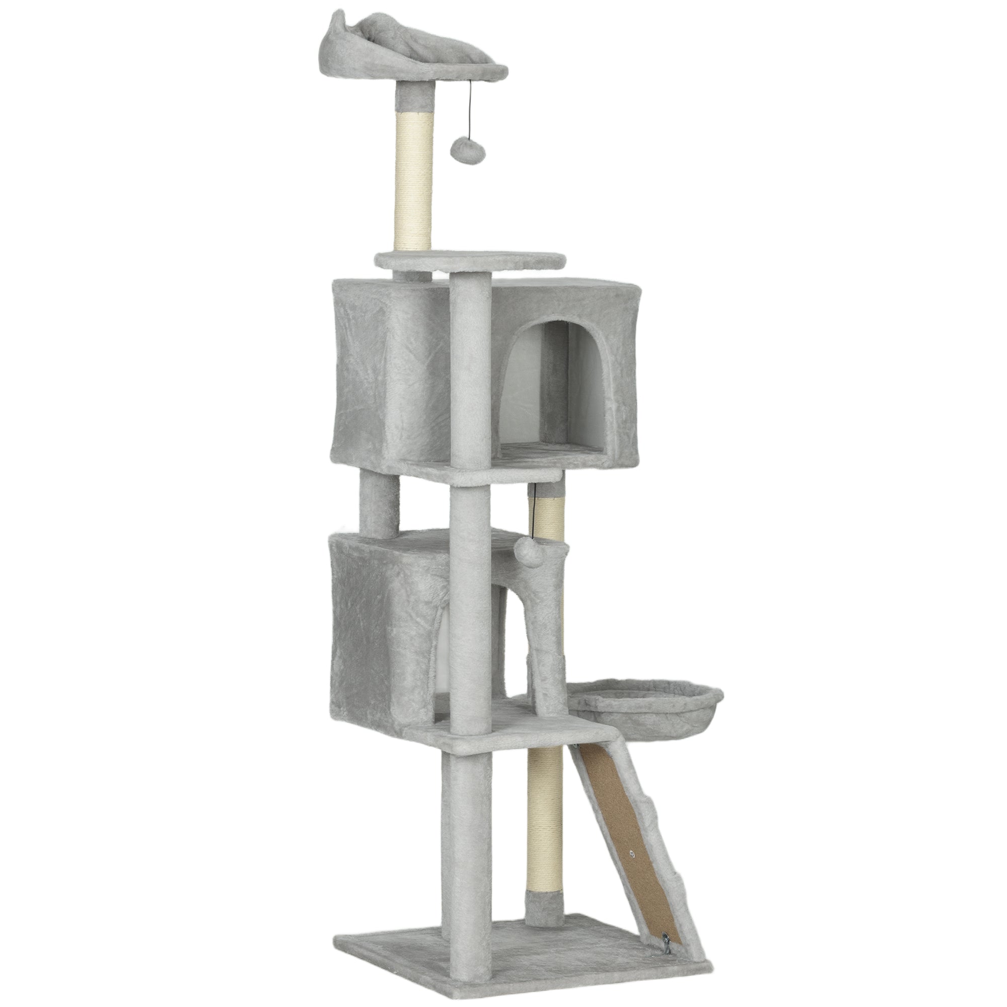 63 Inch Cat Tree with Sisal Scratching Posts, Condos, Plush Perches, Hammock