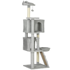 63 Inch Cat Tree with Sisal Scratching Posts, Condos, Plush Perches, Hammock