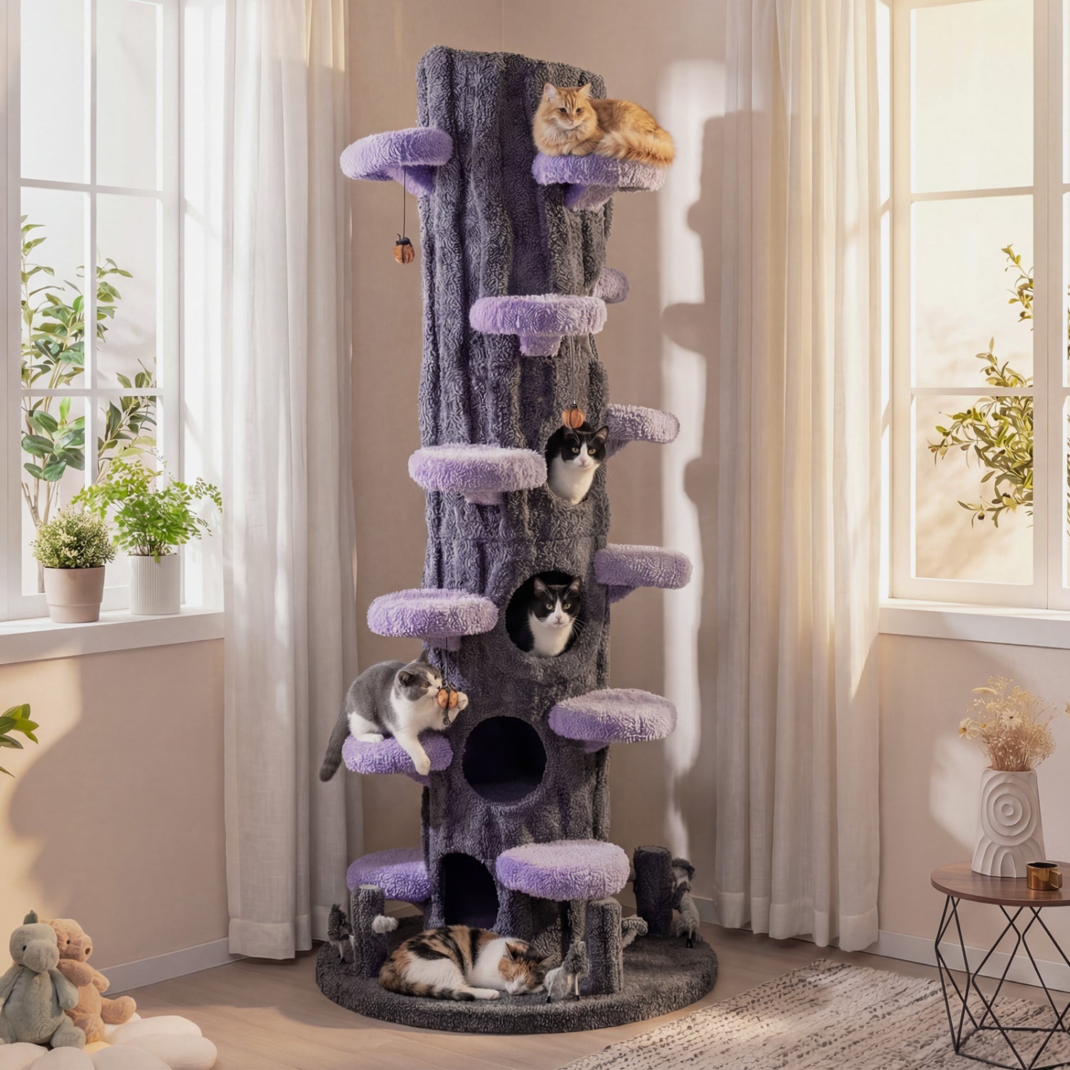 90.5 Inch Tall Multifunctional Cat Tree with Private Condos for Indoor Cats - view 2