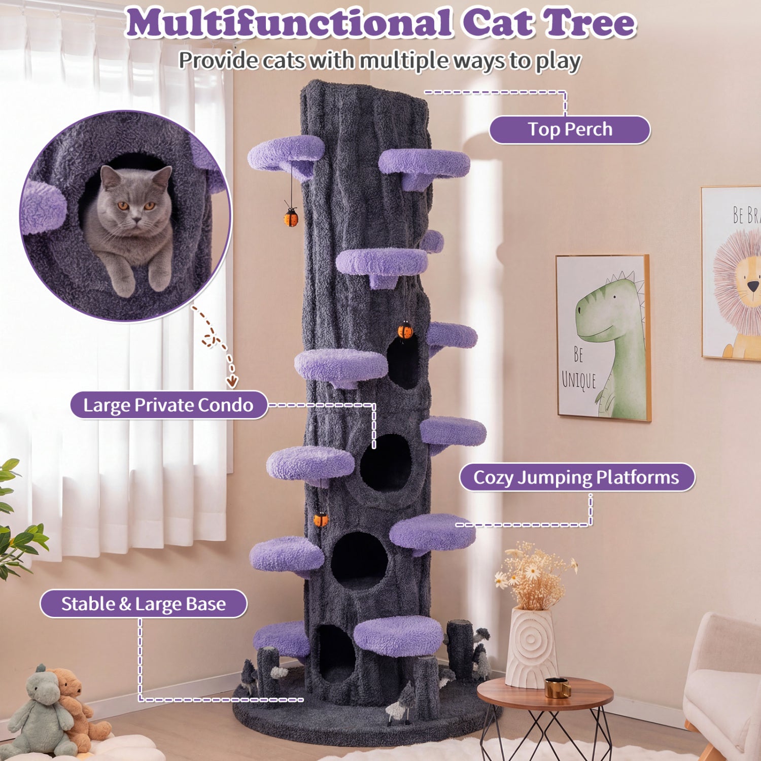 90.5 Inch Tall Multifunctional Cat Tree with Private Condos for Indoor Cats - view 5
