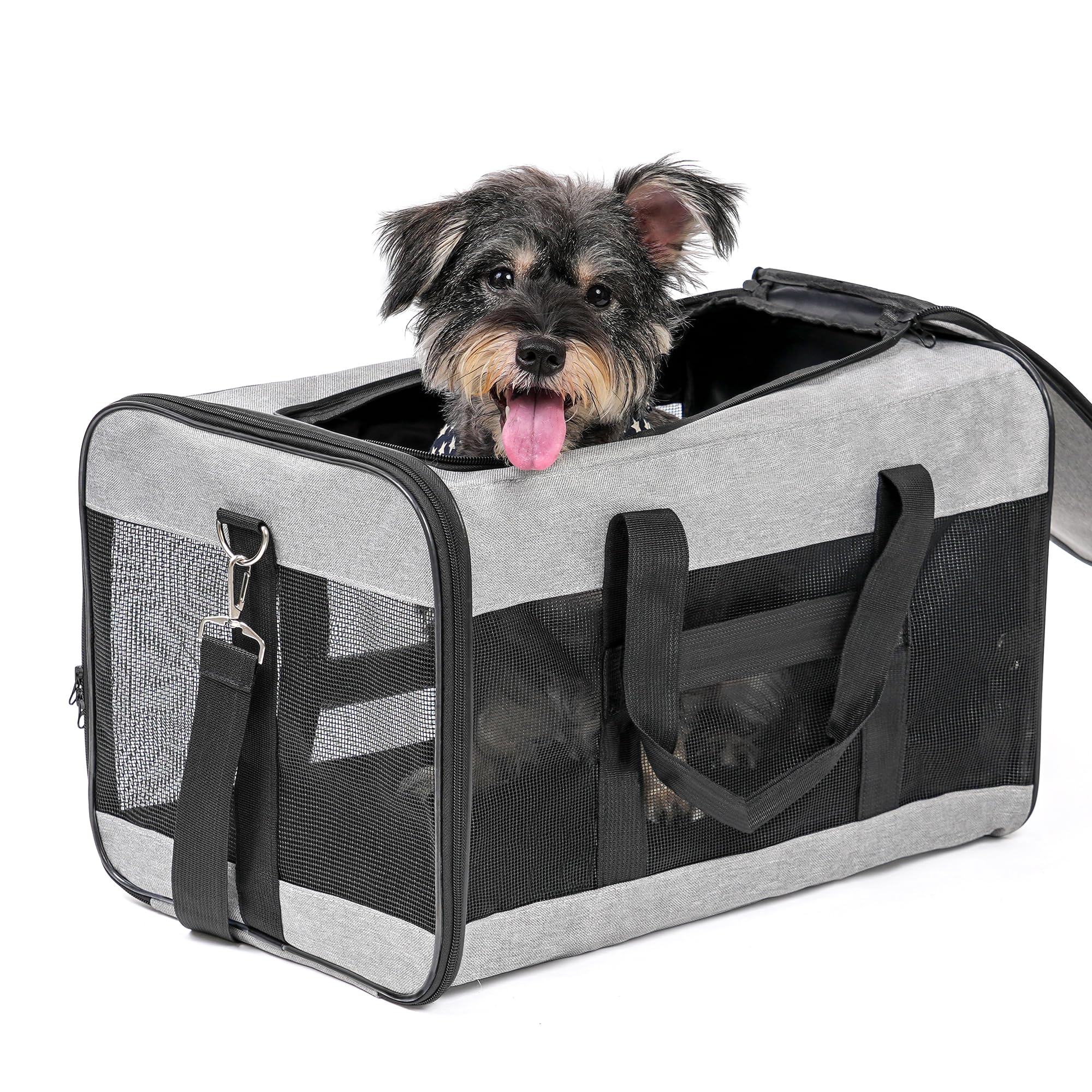 Conlun Airline-Approved Cat Carrier | Soft-Sided with Safety Leash, 15 lb - 51L x 29W x 31H cm / Grey