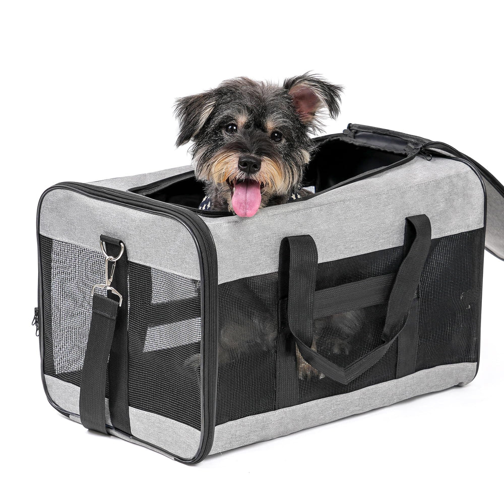 Conlun Airline-Approved Cat Carrier | Soft-Sided with Safety Leash, 15 lb - 51L x 29W x 31H cm / Grey
