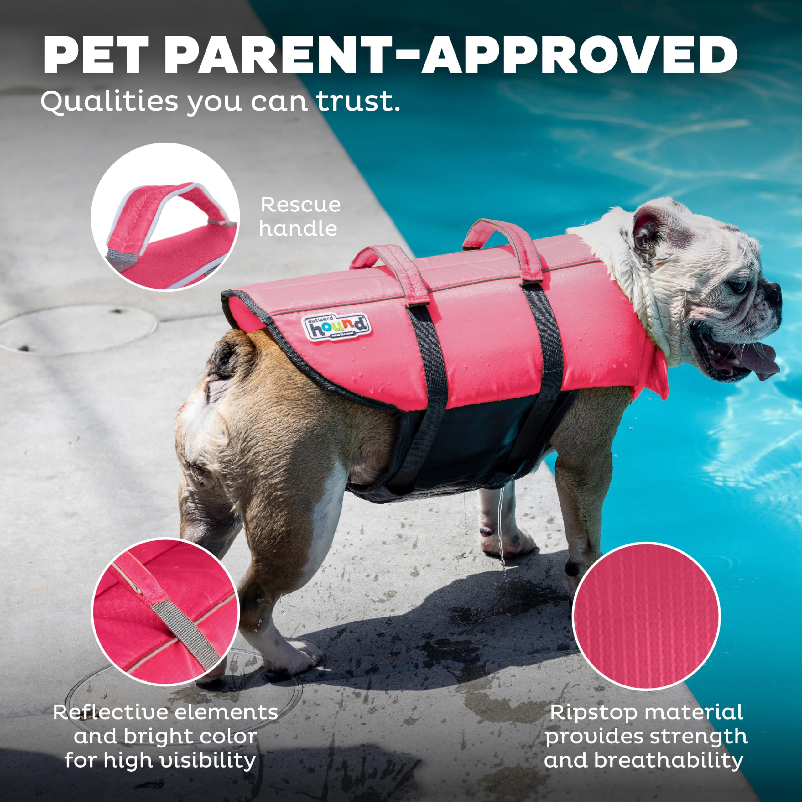 Outward Hound Granby Splash Orange Dog Life Jacket (Large) | Ripstop Vest - view 54