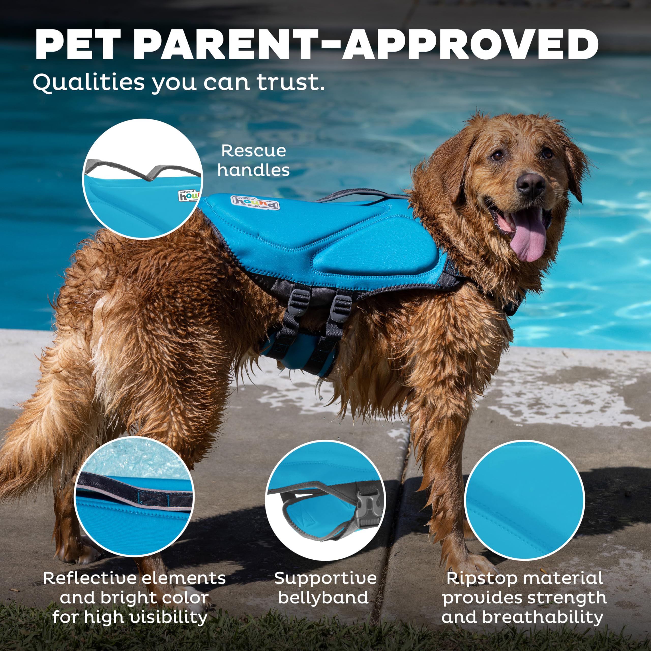 Outward Hound Granby Splash Orange Dog Life Jacket (Large) | Ripstop Vest - view 87