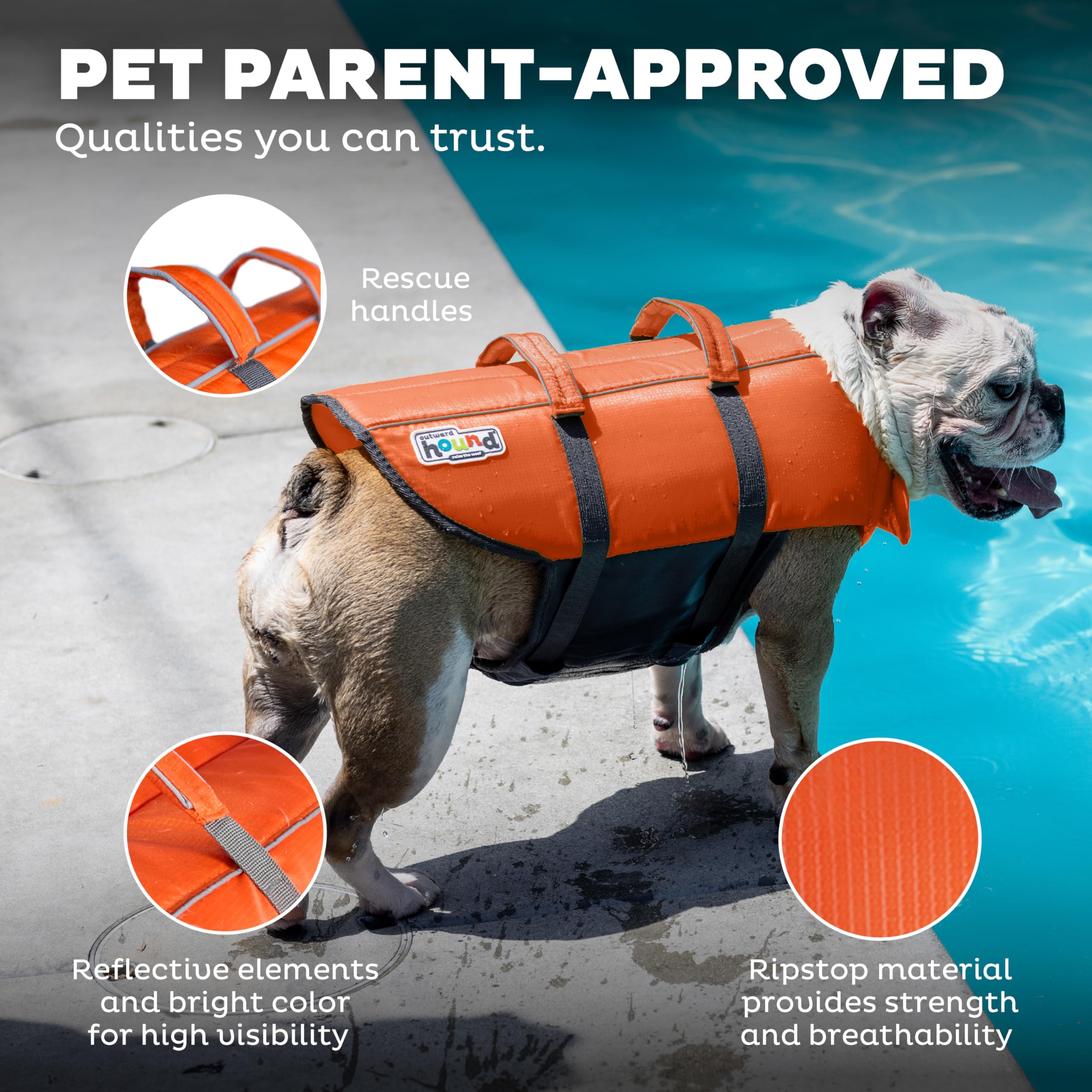 Outward Hound Granby Splash Orange Dog Life Jacket (Large) | Ripstop Vest - feature view 46
