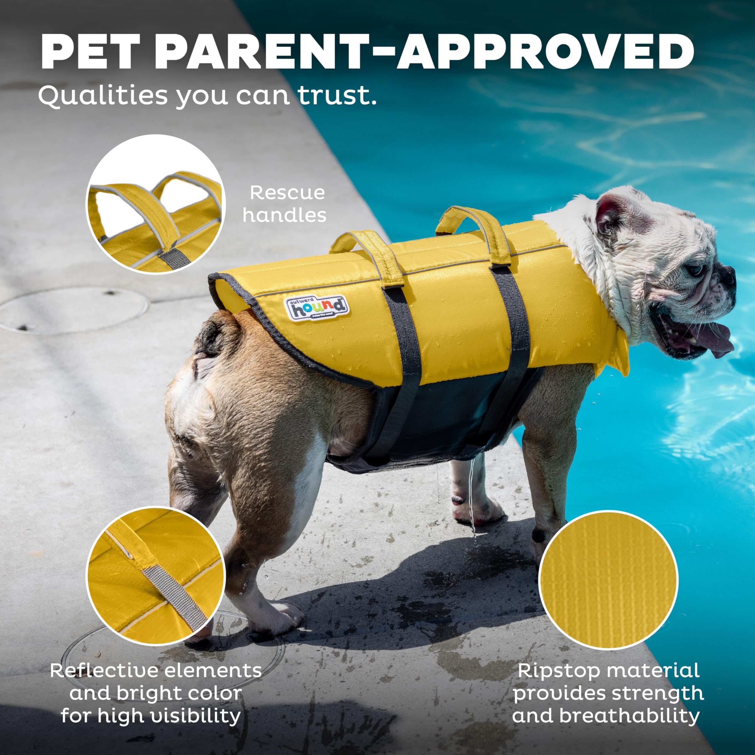 Outward Hound Granby Splash Orange Dog Life Jacket (Large) | Ripstop Vest - feature view 40