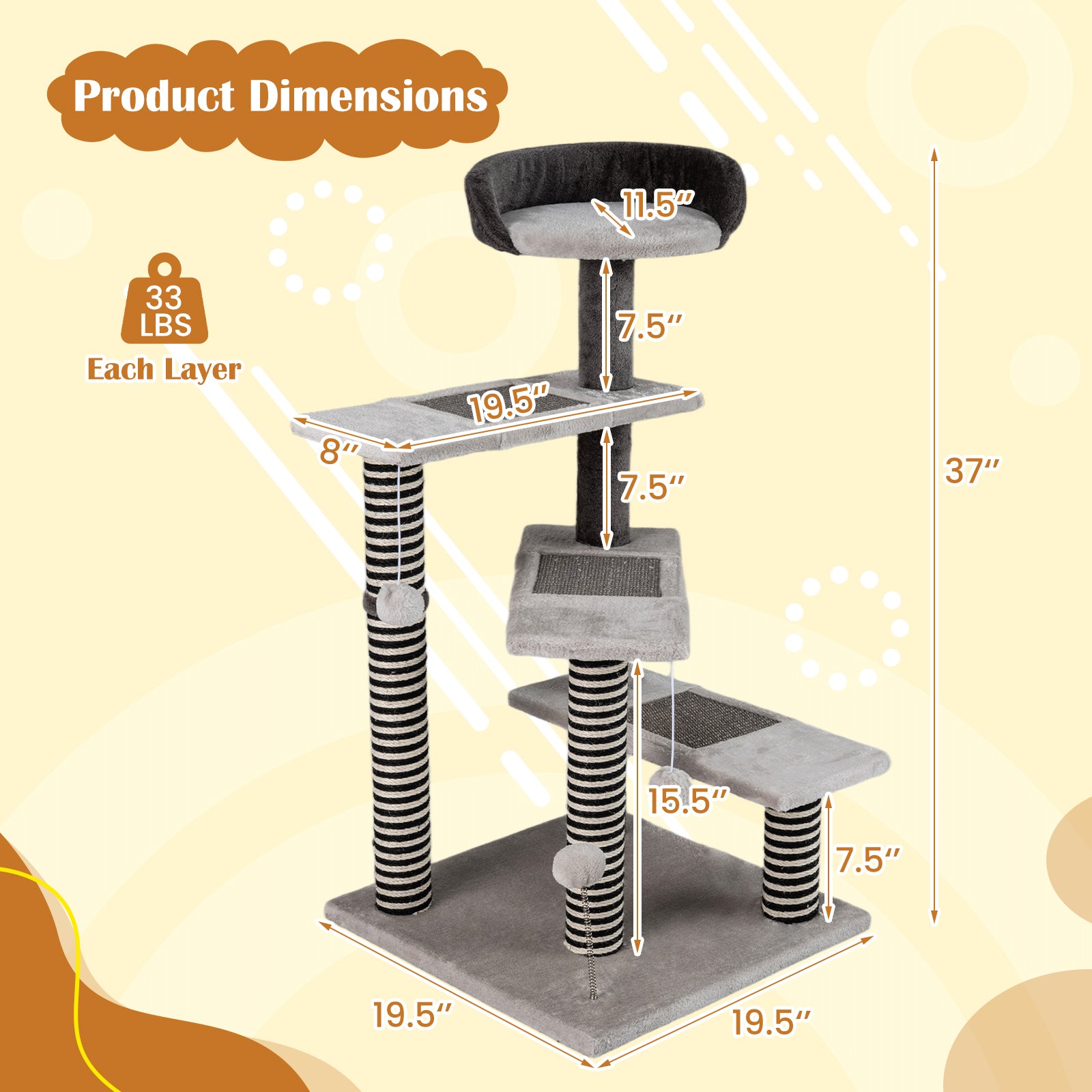 93 CM Tall Cat Tree Kitten Tower with Sisal and Jute Scratching Posts - view 5