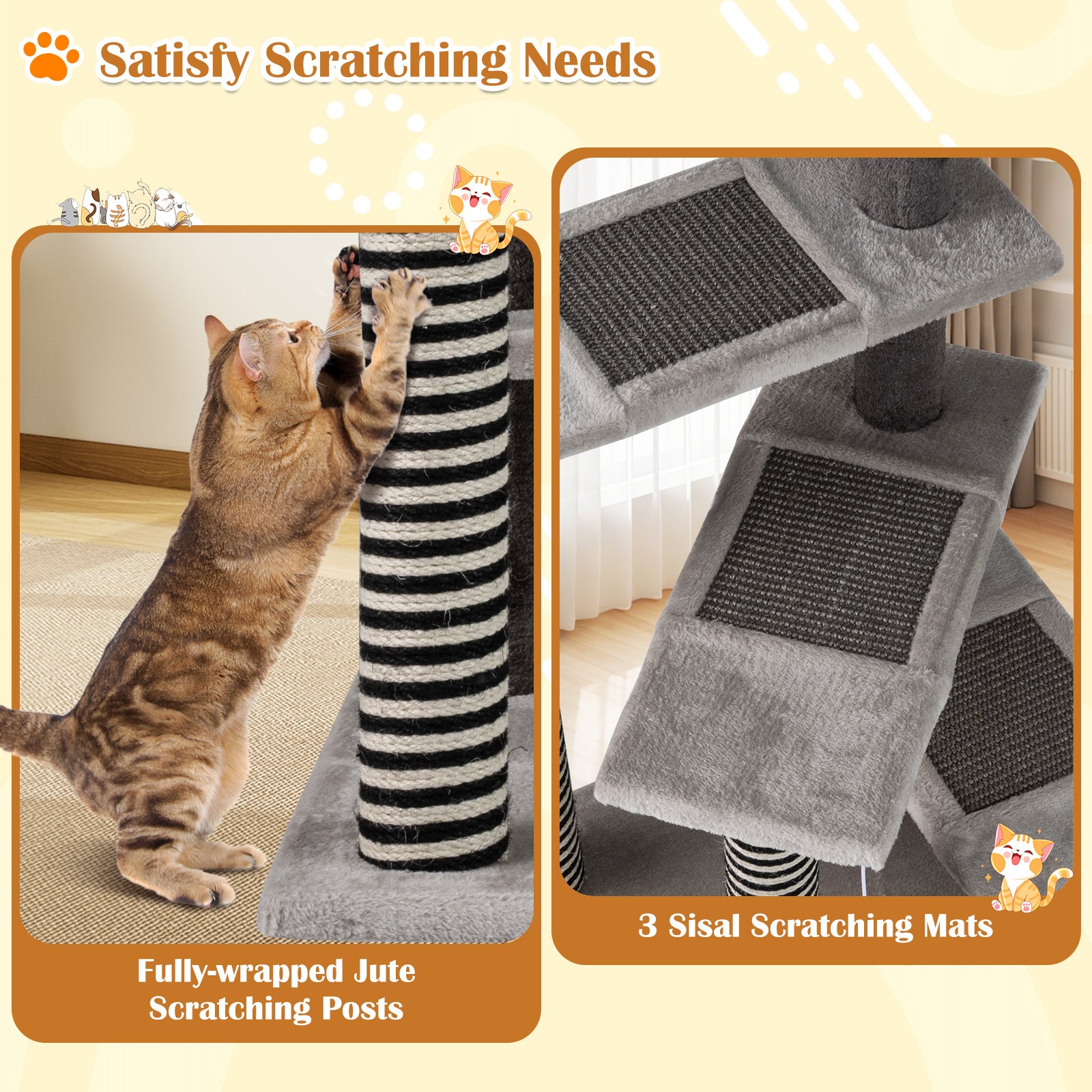 93 CM Tall Cat Tree Kitten Tower with Sisal and Jute Scratching Posts - view 8