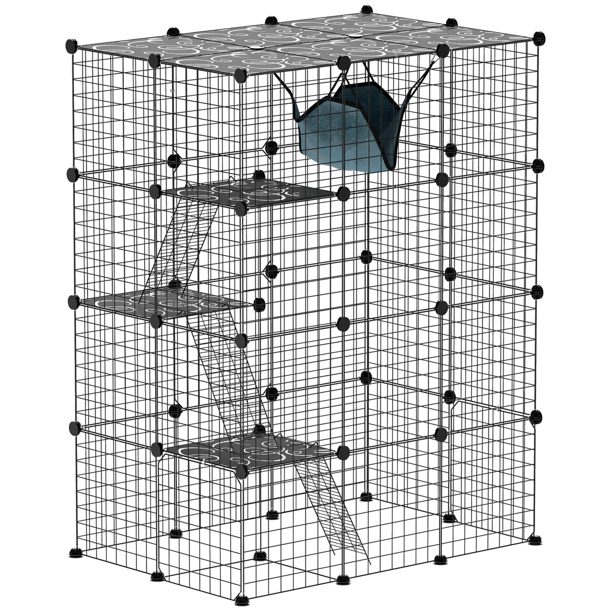 4-Tier DIY Large Cat Cage with Hammock, Platforms, Ramps, Accessories for 1-3