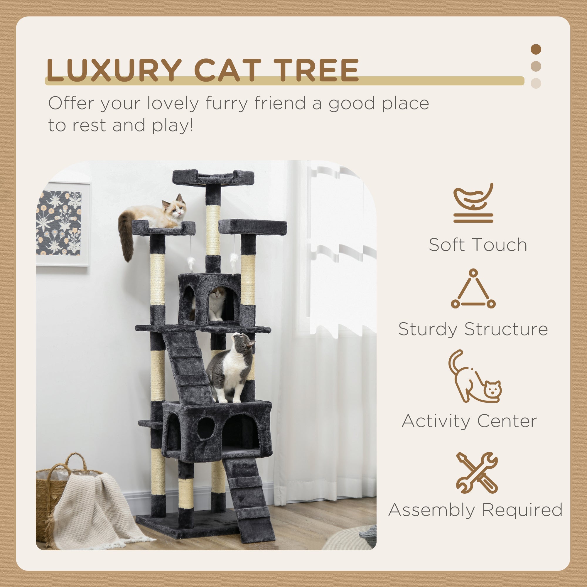 68-inch Multi-Level Cat Scratching Tree Kitty Activity Center Post Tower Condo - view 3