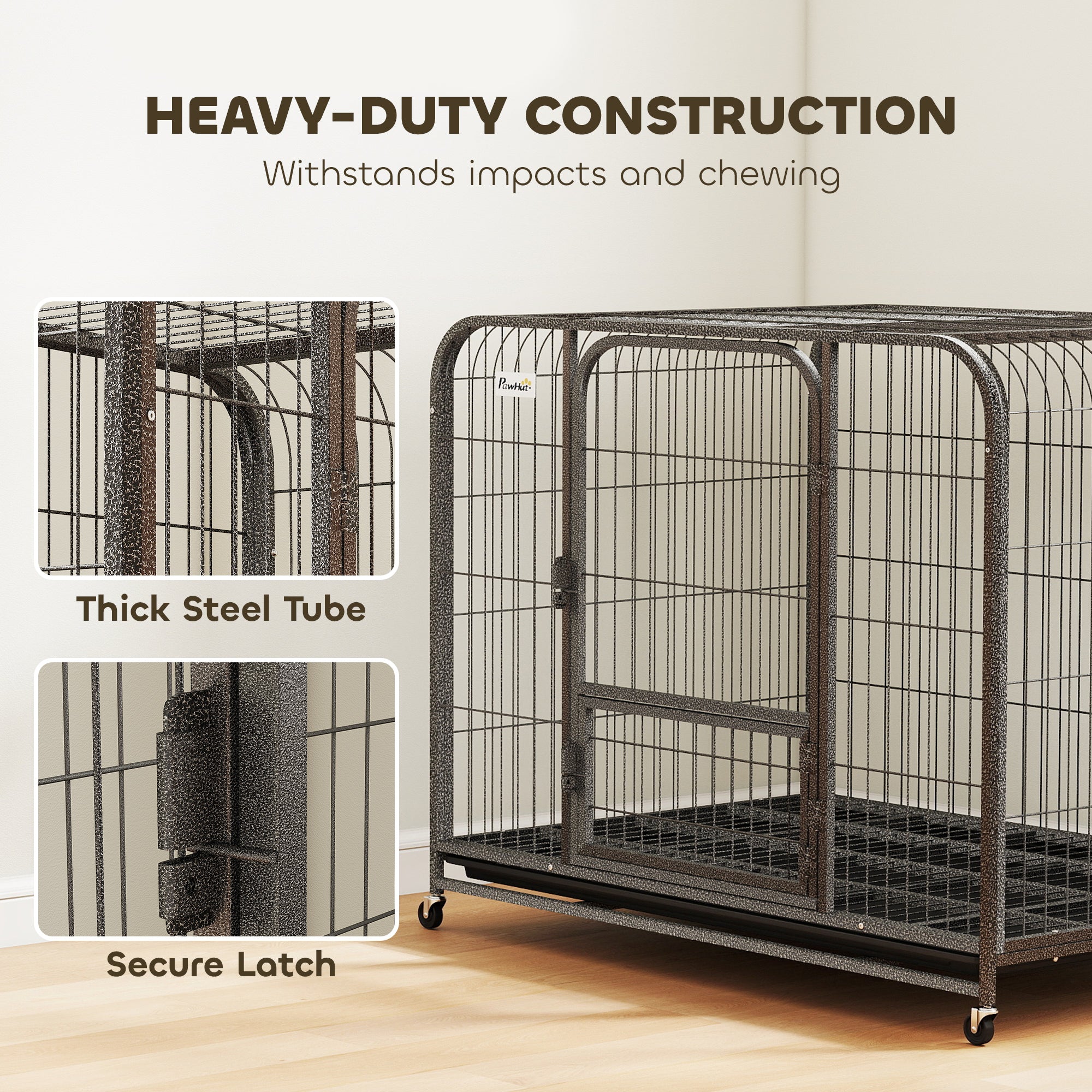 43 Inch Heavy Duty Dog Crate, Extra Large Metal Dog Cage with Lockable Wheels - view 3
