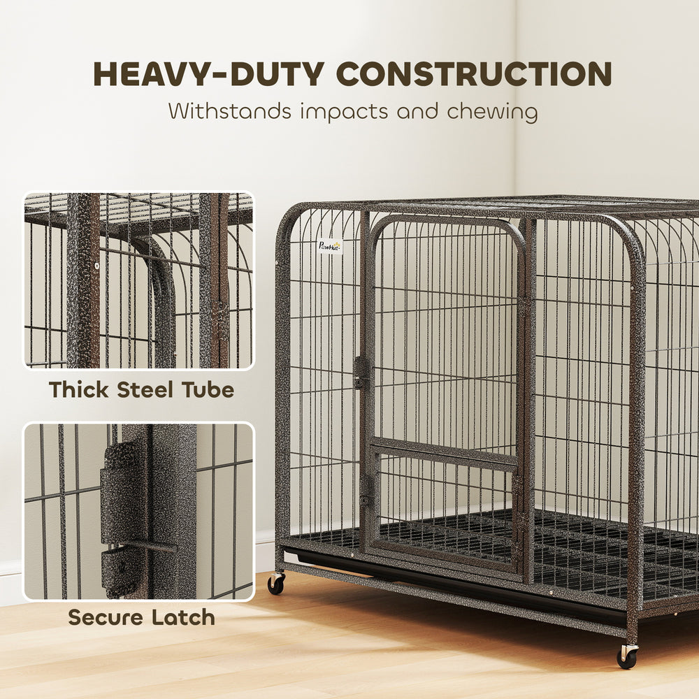 43 Inch Heavy Duty Dog Crate, Extra Large Metal Dog Cage with Lockable Wheels - view 3