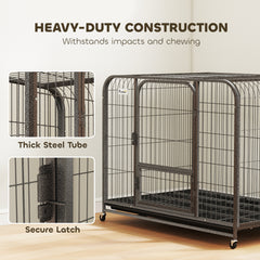 43 Inch Heavy Duty Dog Crate, Extra Large Metal Dog Cage with Lockable Wheels - view 3