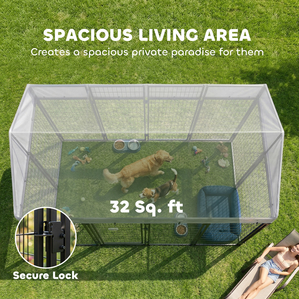 Outdoor Dog Kennel with Roof, 8' x 4' x 6' Heavy Duty Welded Wire Dog Playpen - view 3