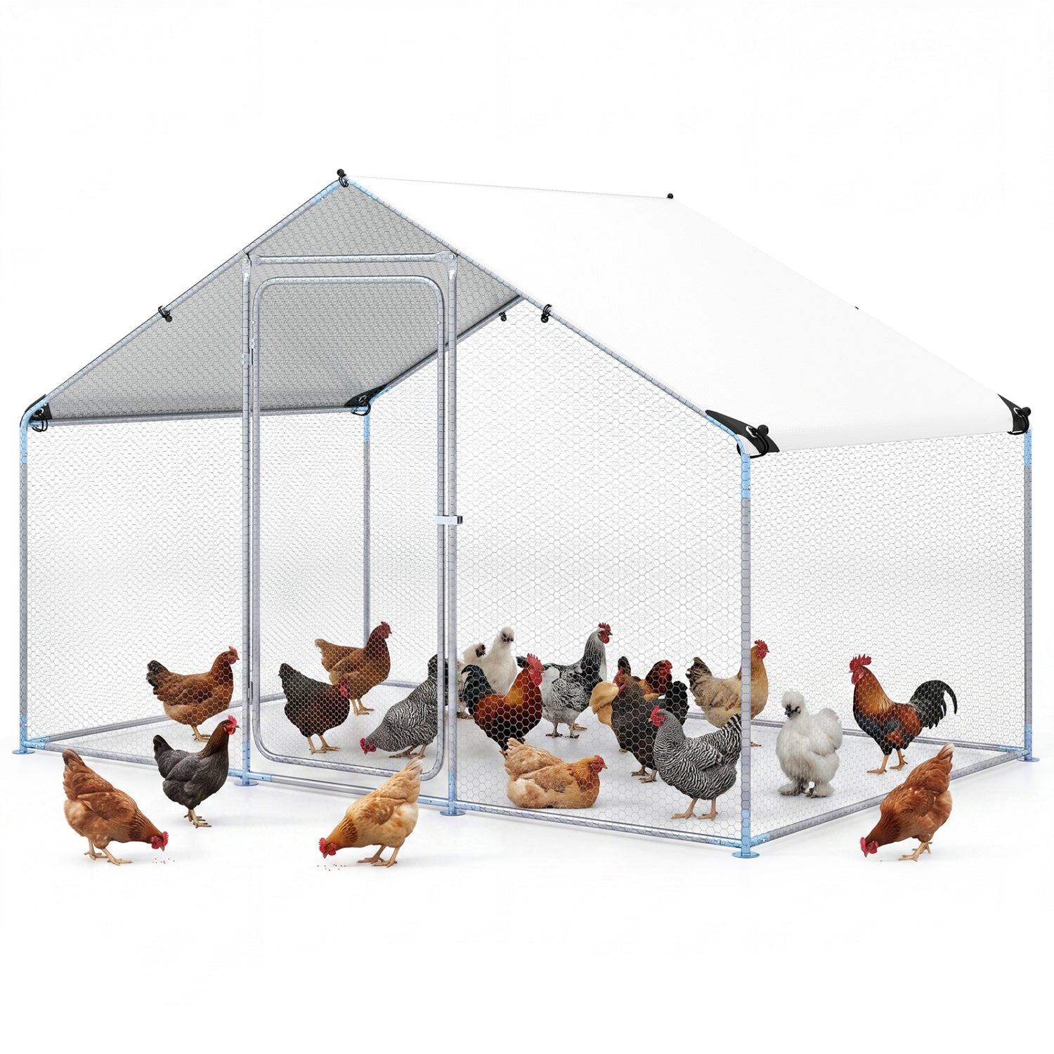 9.8 x 6.7 Feet Large Metal Chicken Coop with Waterproof Cover