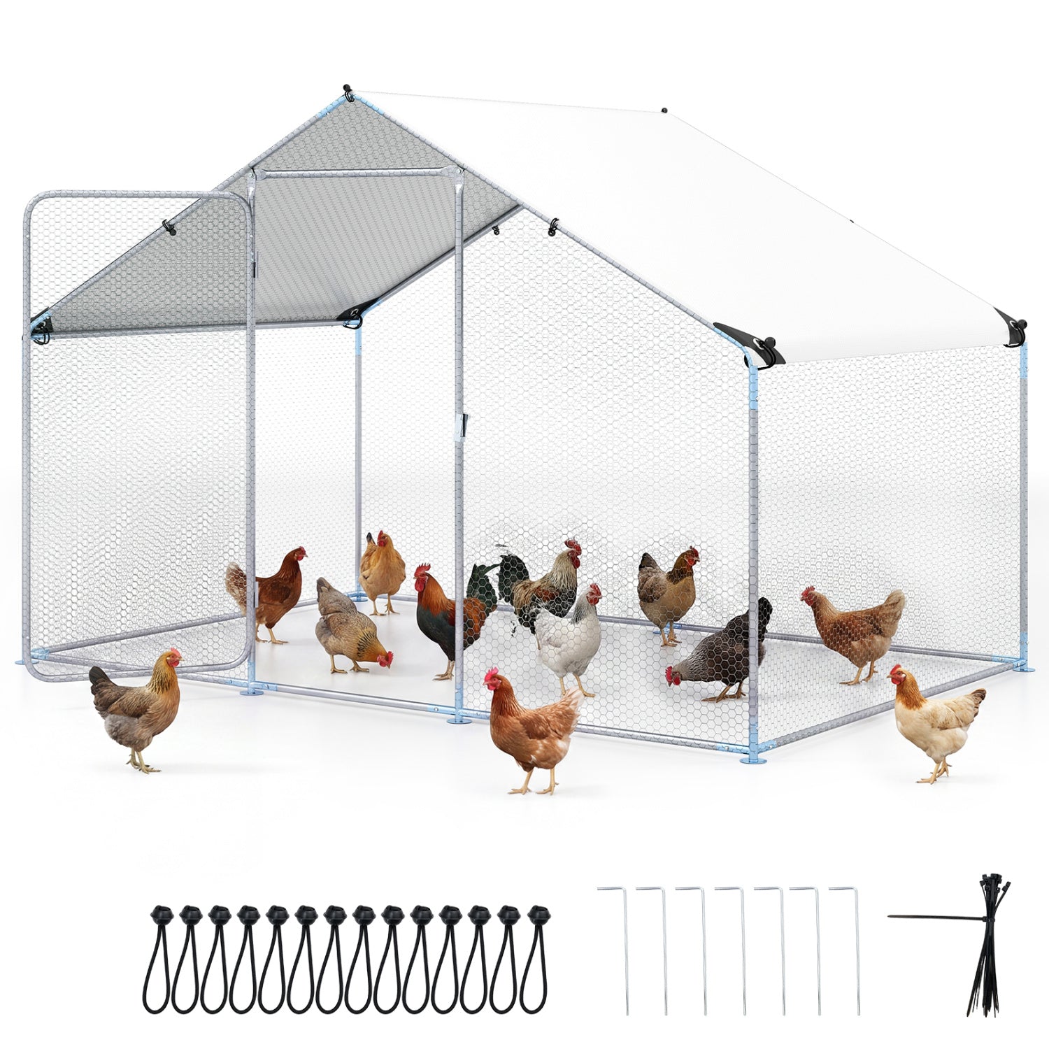 9.8 x 6.7 Feet Large Metal Chicken Coop with Waterproof Cover - view 3