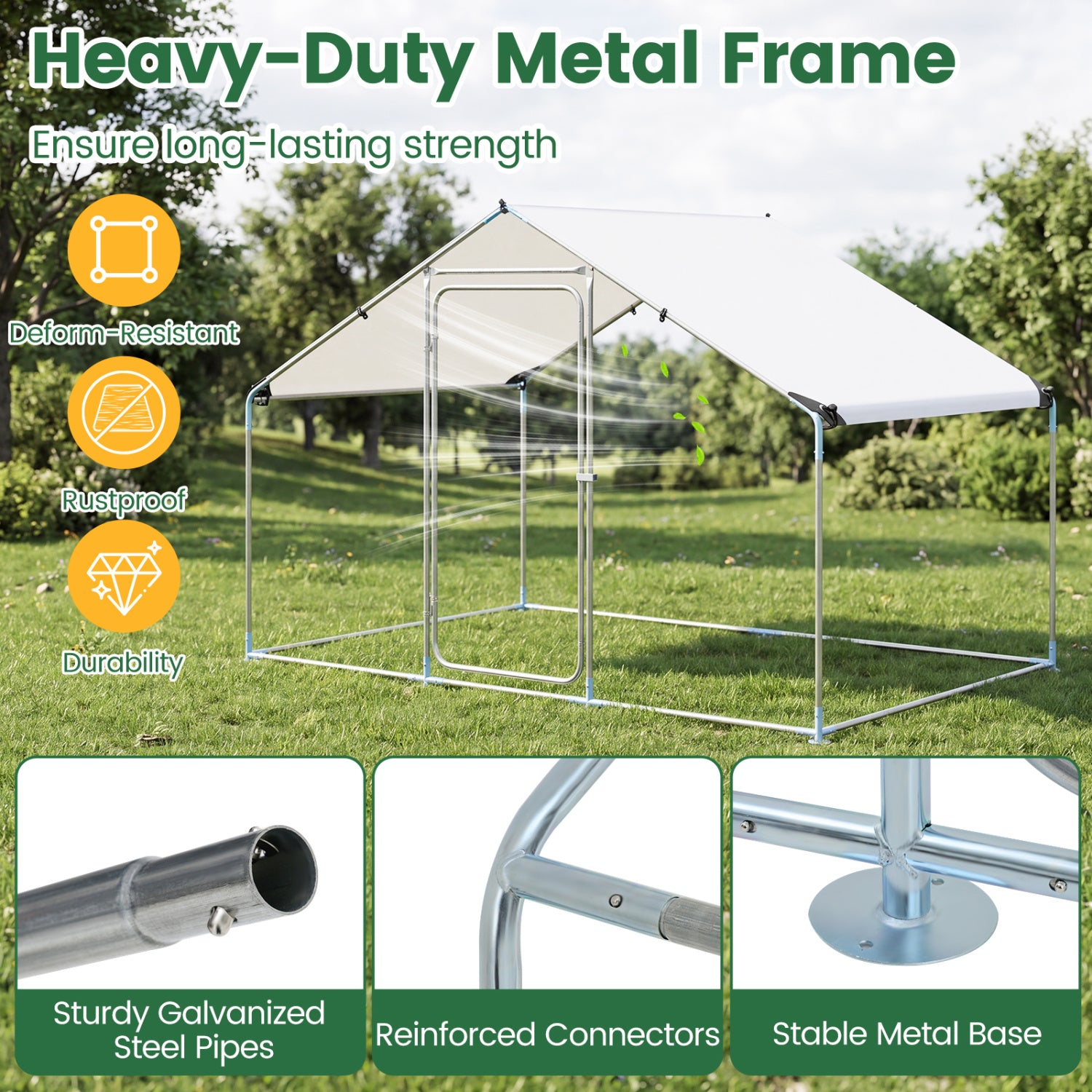 9.8 x 6.7 Feet Large Metal Chicken Coop with Waterproof Cover - view 6