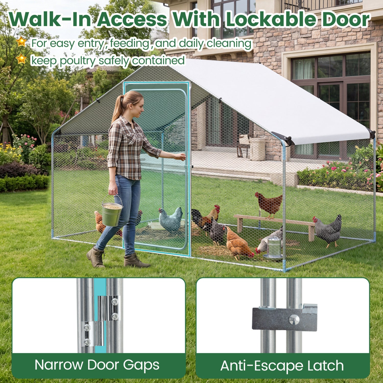 9.8 x 6.7 Feet Large Metal Chicken Coop with Waterproof Cover - view 7