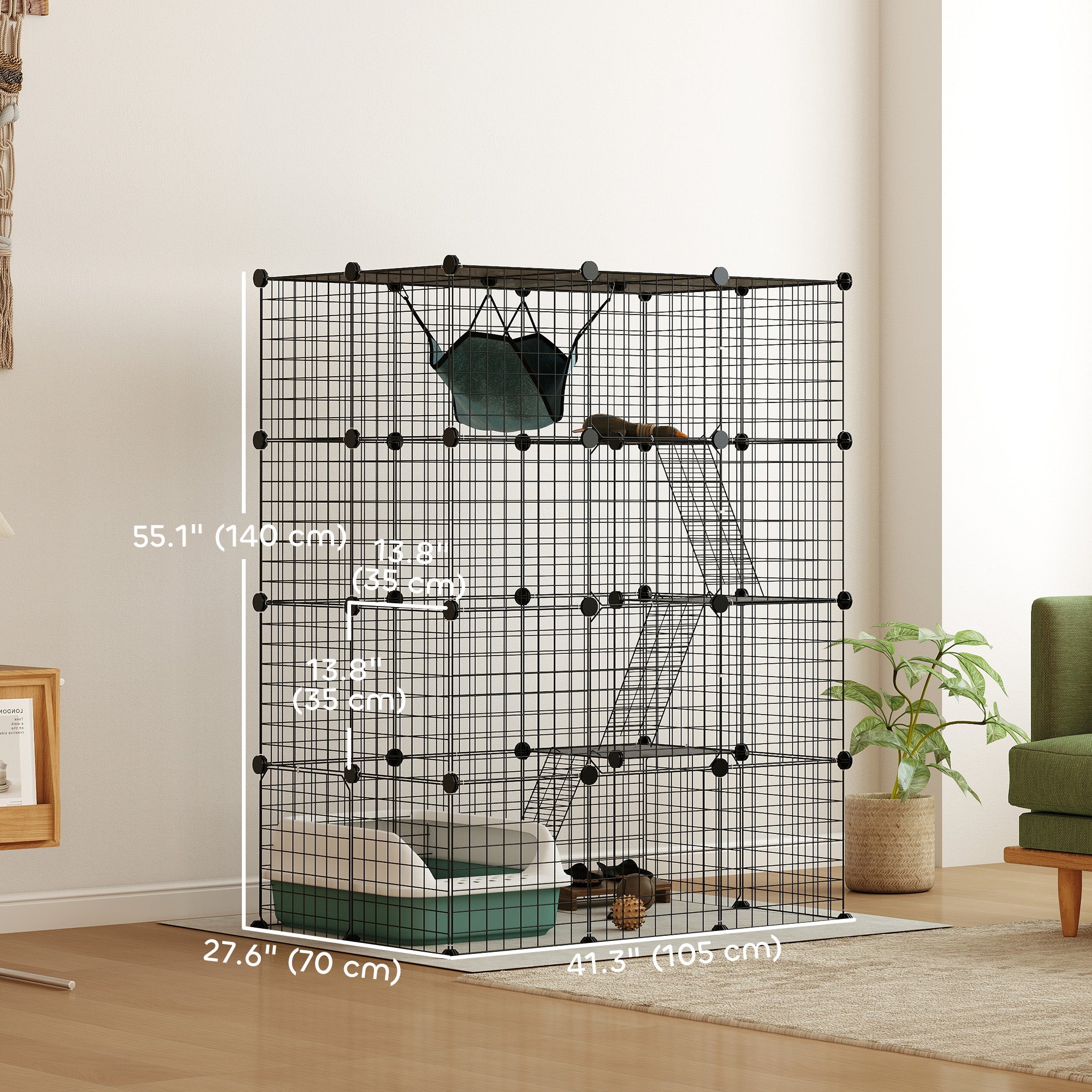 4-Tier DIY Large Cat Cage with Hammock, Platforms, Ramps, Accessories for 1-3 - view 2