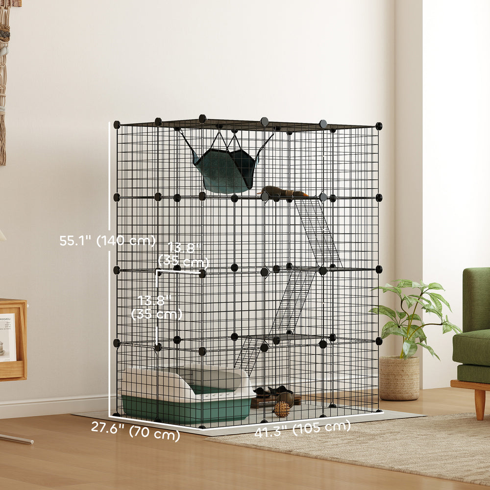 4-Tier DIY Large Cat Cage with Hammock, Platforms, Ramps, Accessories for 1-3 - view 2
