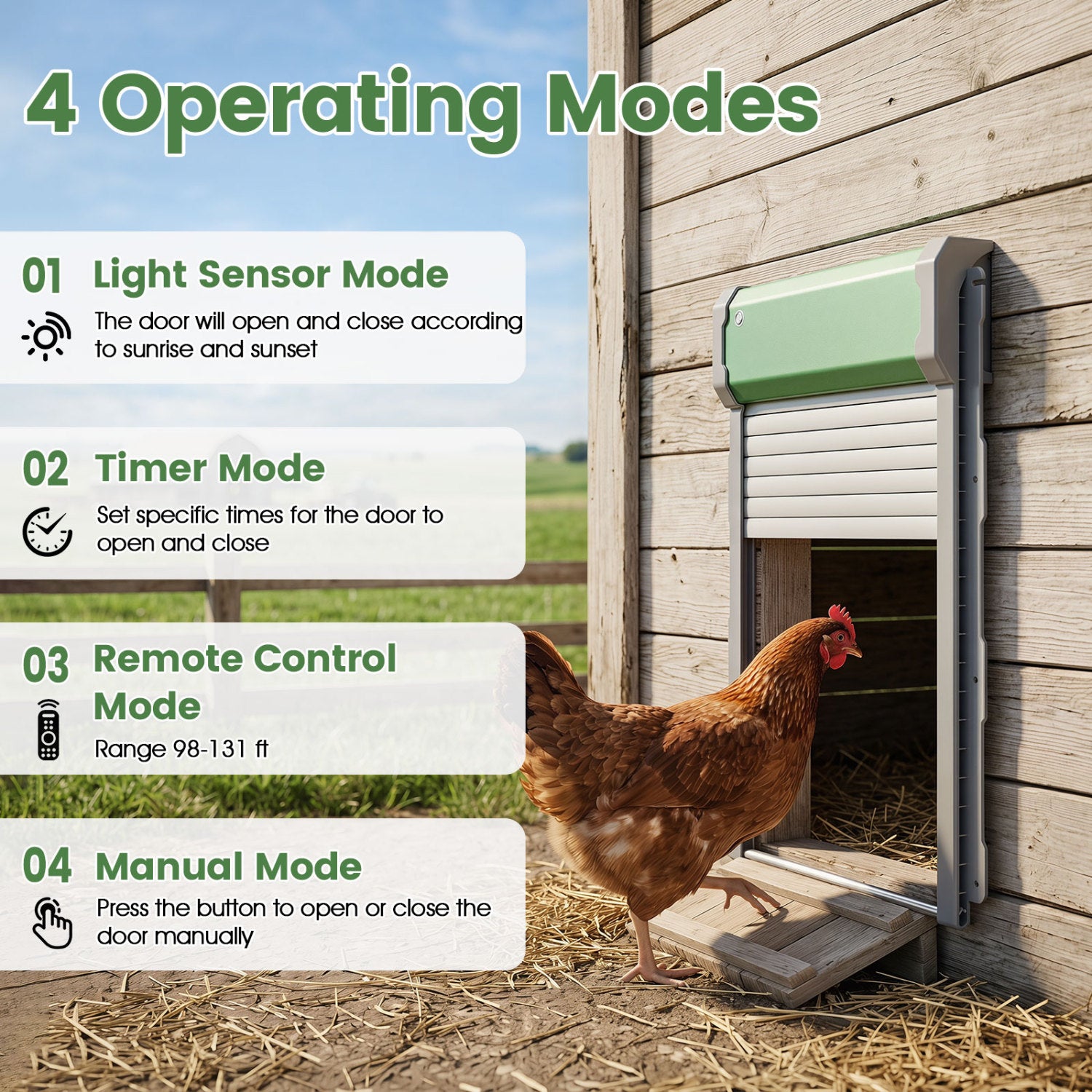 Automatic Chicken Coop Door with Remote Control and Light Sensor Timer - view 6