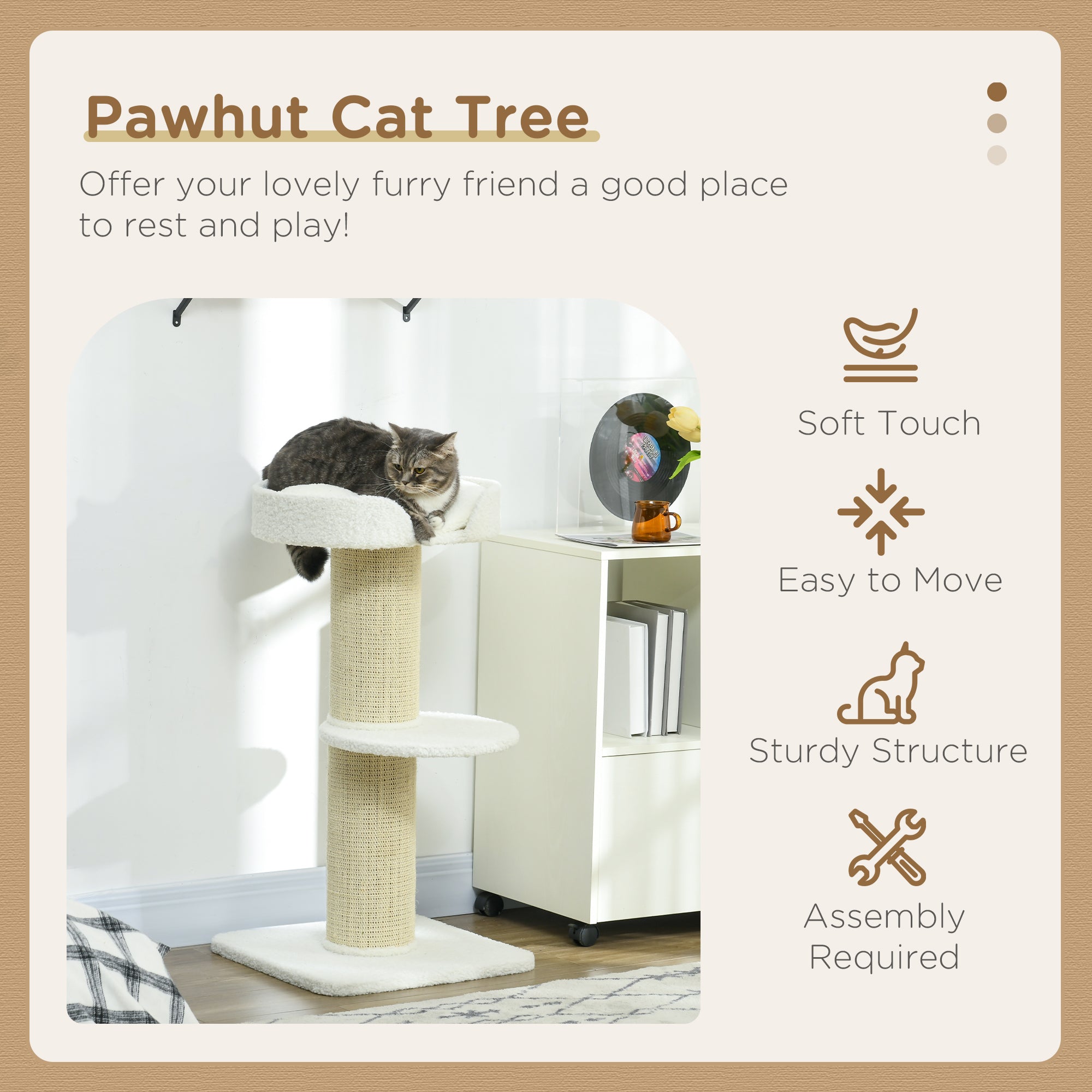 Cat Tree Kitty Tower with Sisal Mat Scratching Post, Cat Bed, Cushion, Perch - view 3