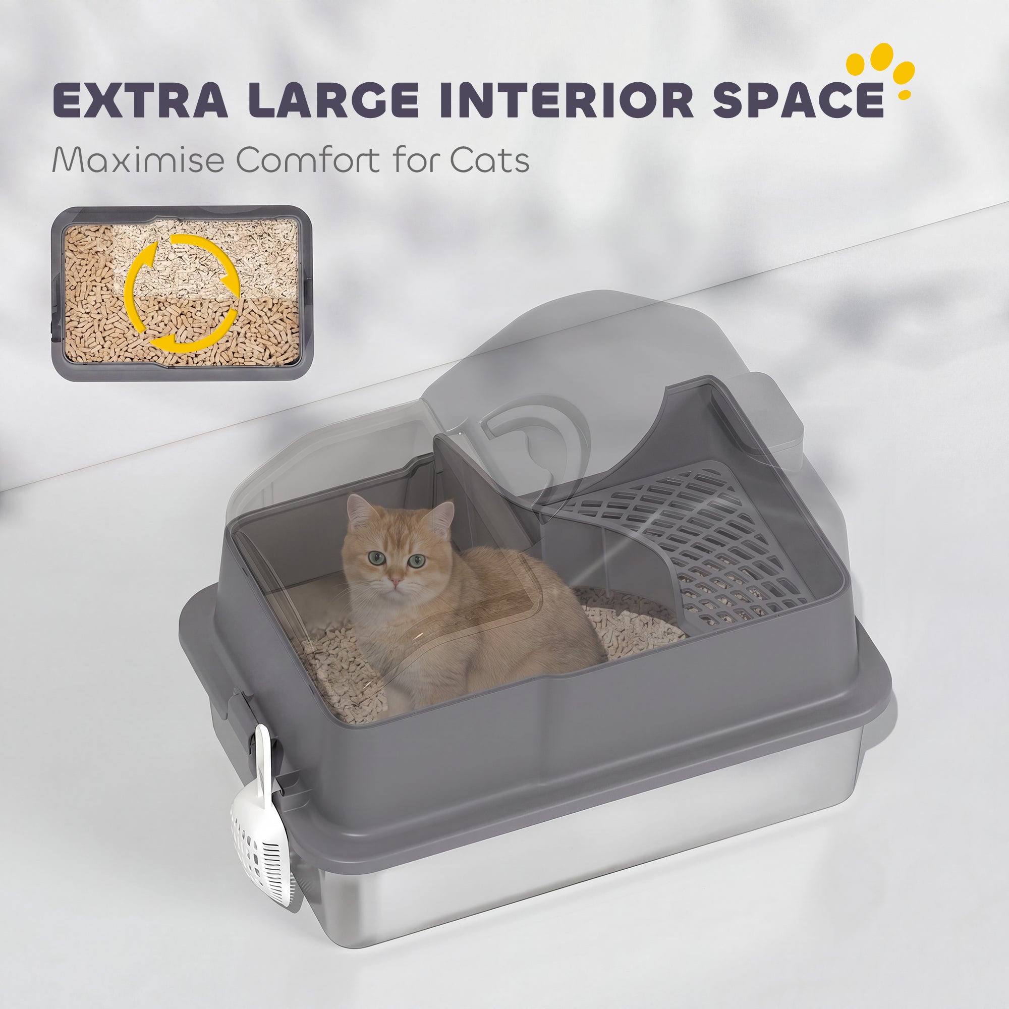 Extra Large Stainless Steel Cat Litter Box w/ High Sided, Removable Lid, Scoop - view 4