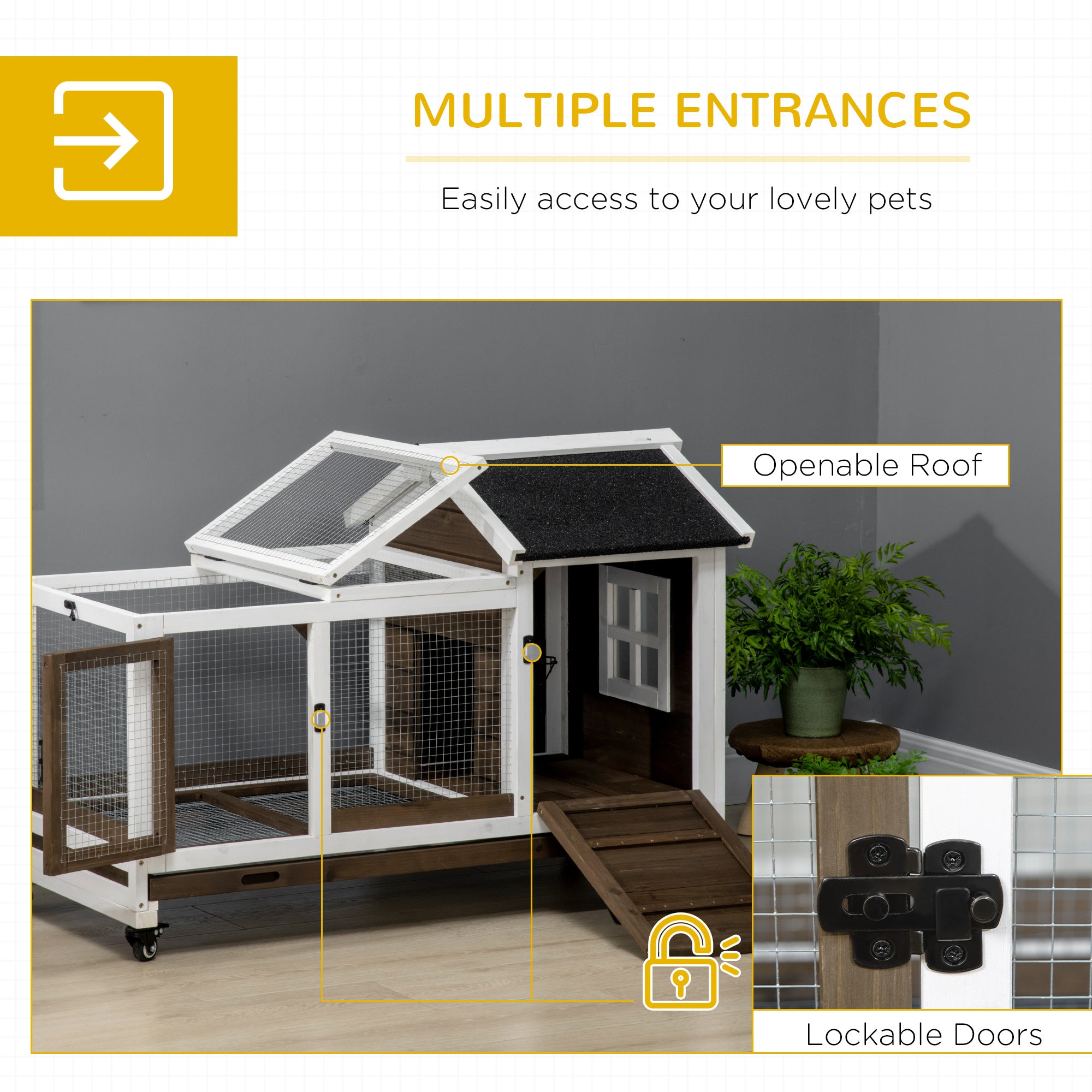 Rabbit Cage with Wheels, Ramp, Run, Tray for Indoor Outdoor, Suitable - view 4
