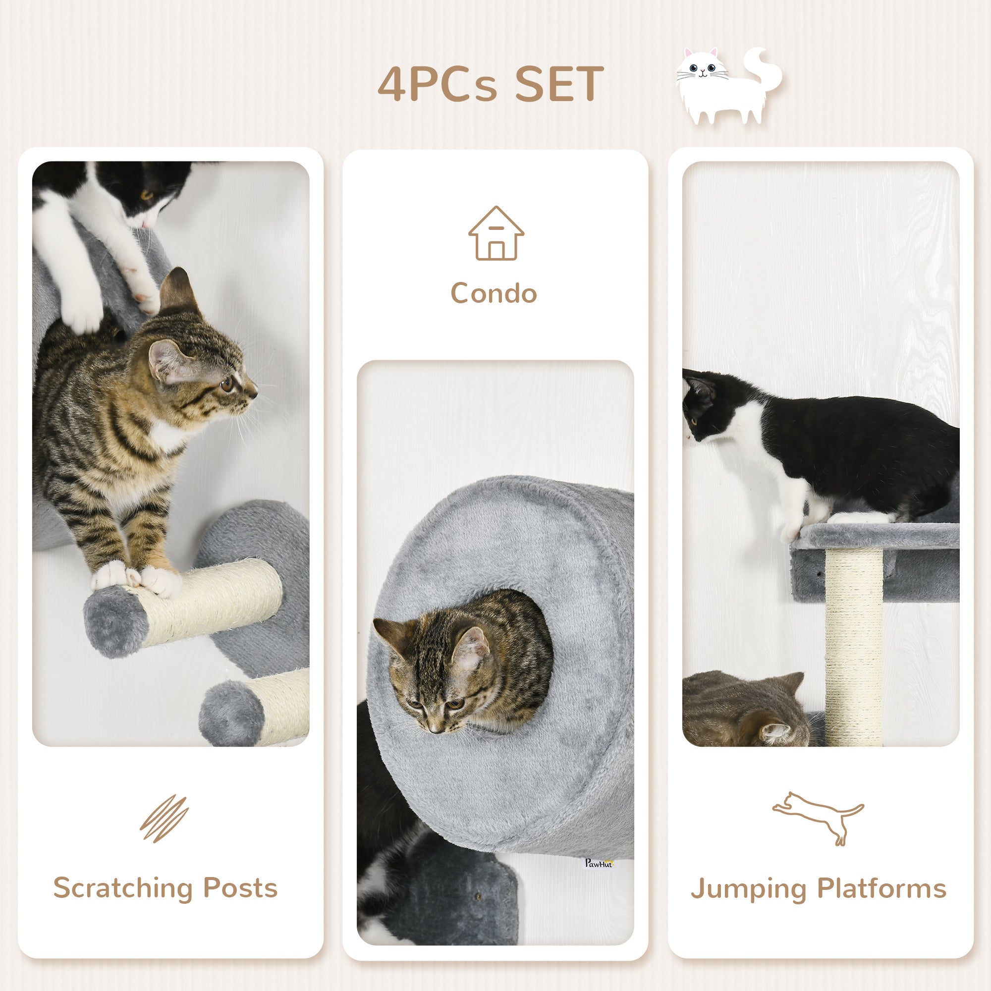 4 PCs 9.3" H Cat Wall Shelves, Pet Wall-mounted Climbing Shelf Set, Kitten - view 4