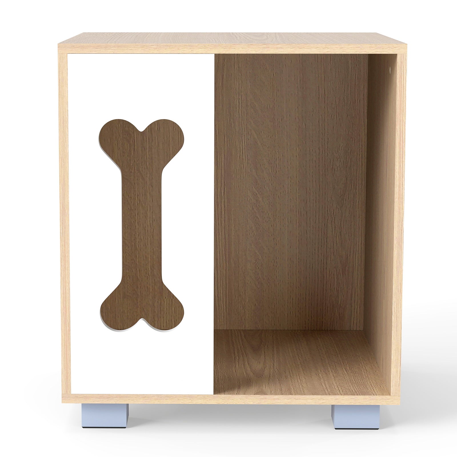 Cat Bed Side Table Wooden Cat Condo with Bone-shape Window and Thick Metal Legs - view 4