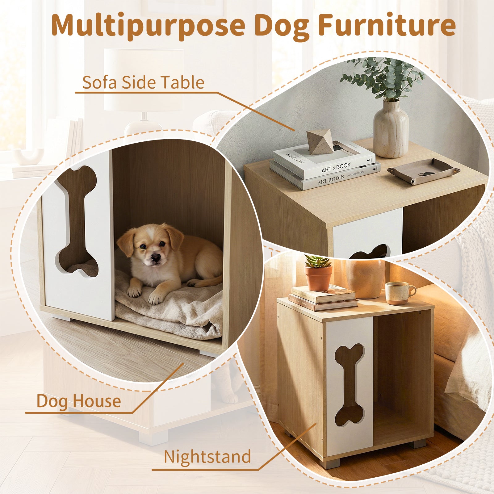 Cat Bed Side Table Wooden Cat Condo with Bone-shape Window and Thick Metal Legs - view 7