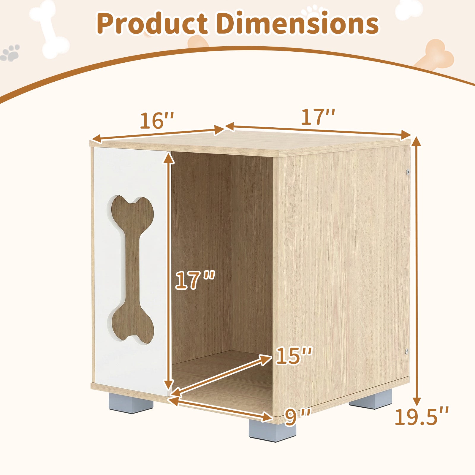 Cat Bed Side Table Wooden Cat Condo with Bone-shape Window and Thick Metal Legs - view 5