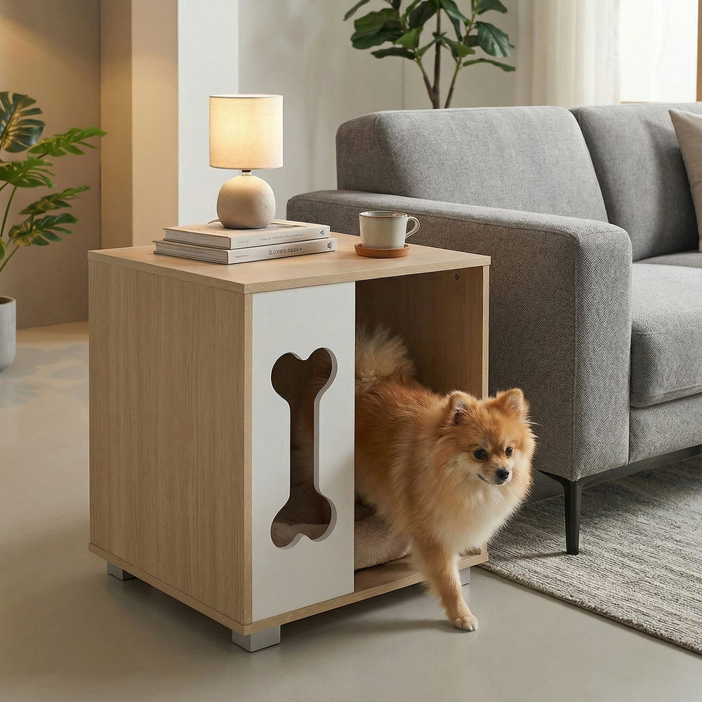 Cat Bed Side Table Wooden Cat Condo with Bone-shape Window and Thick Metal Legs - view 6