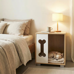 Cat Bed Side Table Wooden Cat Condo with Bone-shape Window and Thick Metal Legs - view 3