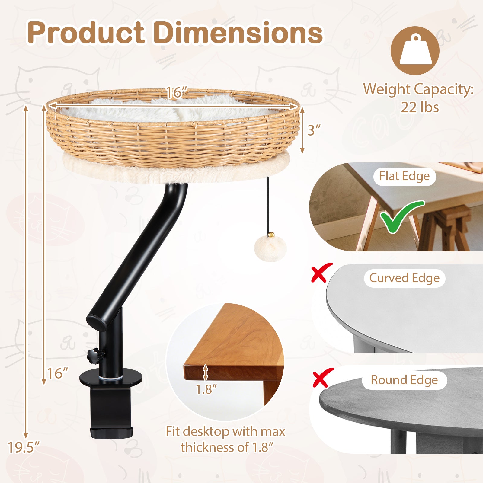 Cat Desk Bed with Removable Padded Cushion for Indoor Cats Cat House - view 4