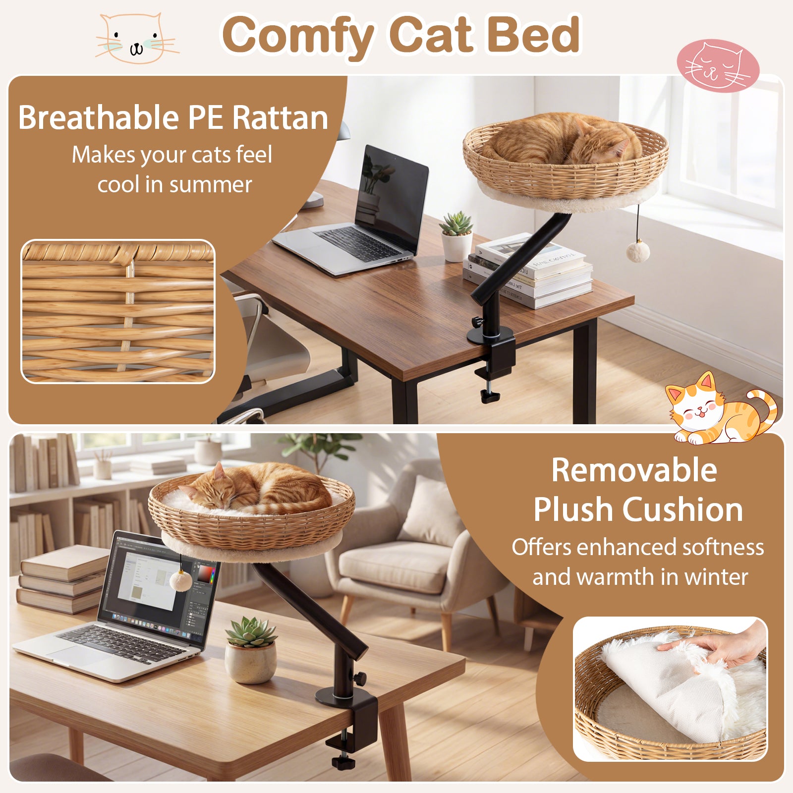 Cat Desk Bed with Removable Padded Cushion for Indoor Cats Cat House - view 8