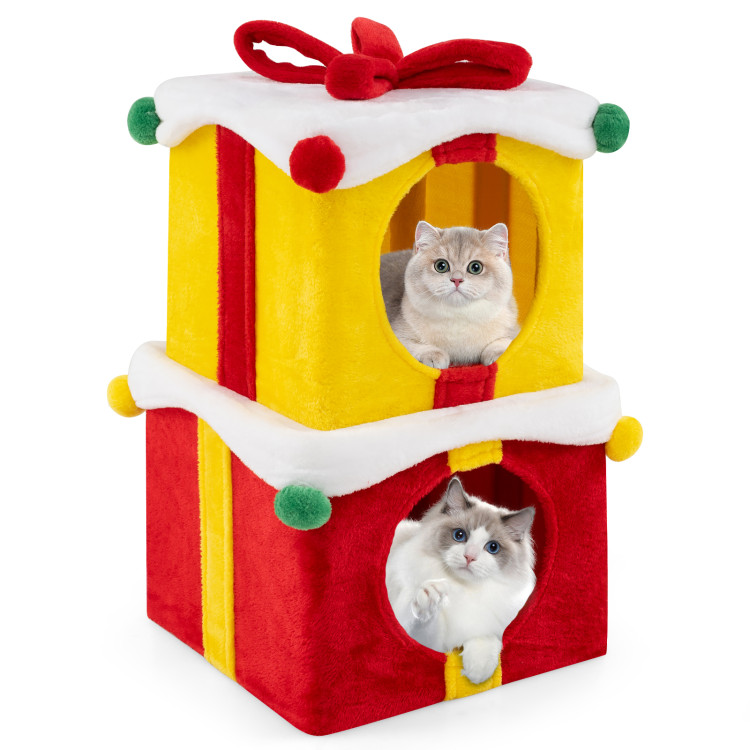 Cat Furniture Set with 58 Inch Tall Cat Tree Tower and 2 Gift Box Shaped Cute - view 3