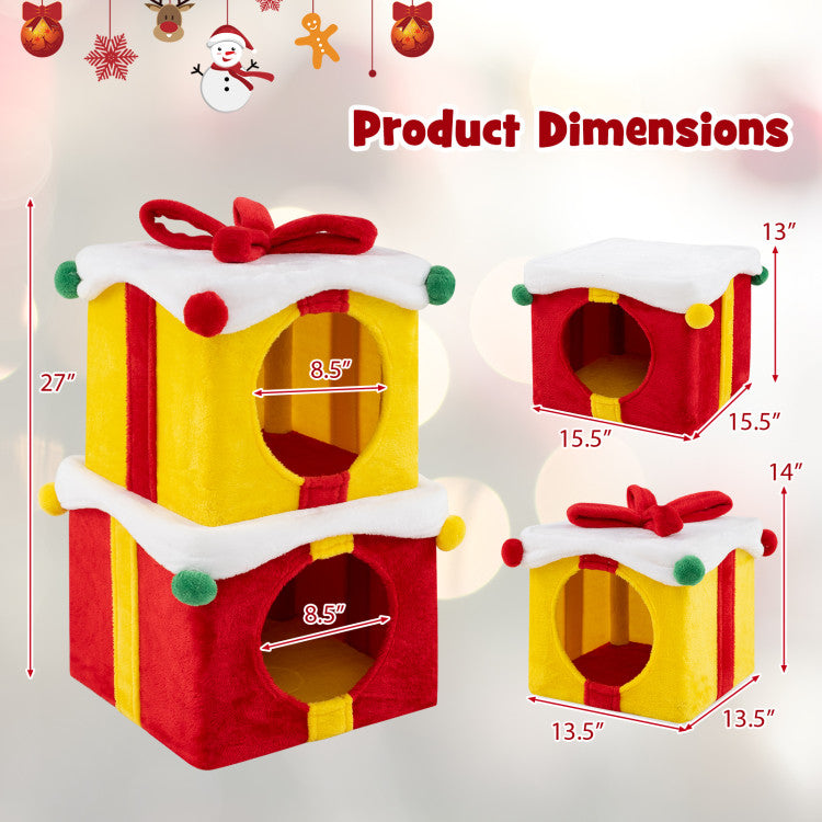 Cat Furniture Set with 58 Inch Tall Cat Tree Tower and 2 Gift Box Shaped Cute - view 5
