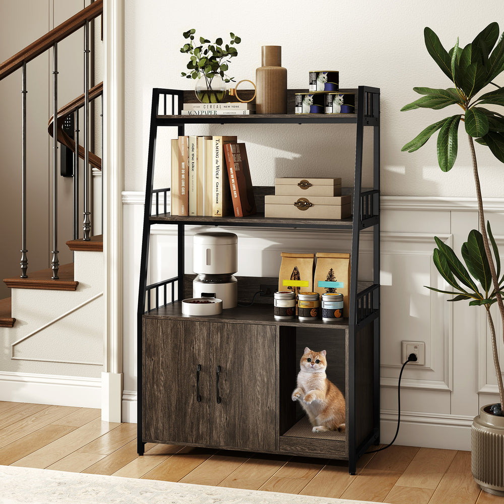 Cat Litter Box Enclosure with Storage Shelves and Scratching Pad Cat House - view 3