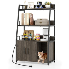 Cat Litter Box Enclosure with Storage Shelves and Scratching Pad Cat House