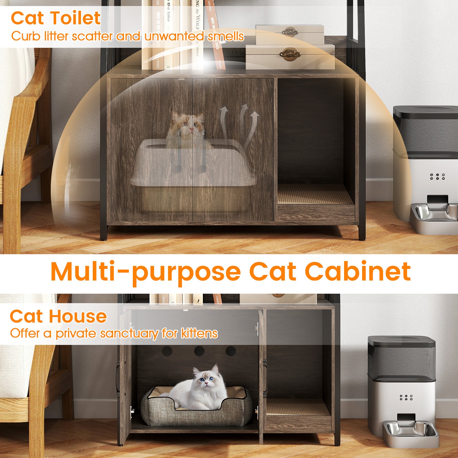 Cat Litter Box Enclosure with Storage Shelves and Scratching Pad Cat House - view 5