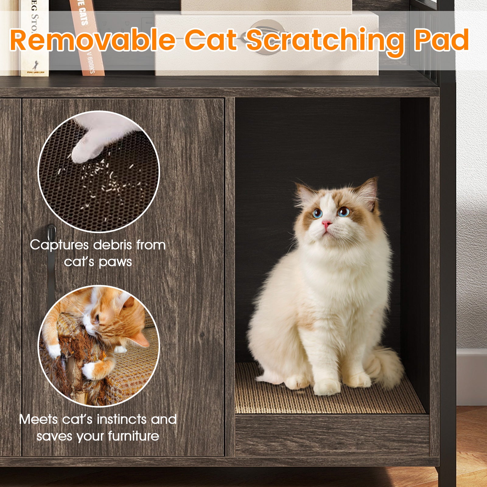 Cat Litter Box Enclosure with Storage Shelves and Scratching Pad Cat House - view 8