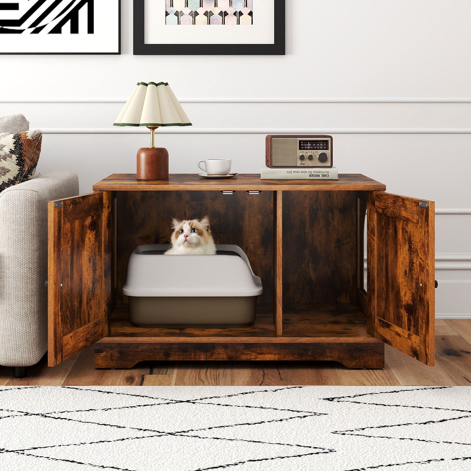 Cat Litter Box Enclosure Furniture Indoor Wooden Cat House End Side Table - view 4